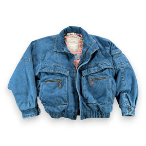 Vintage Todays News Jacket Adult LARGE Blue Jean Denim Southwest Aztec Lined 80s